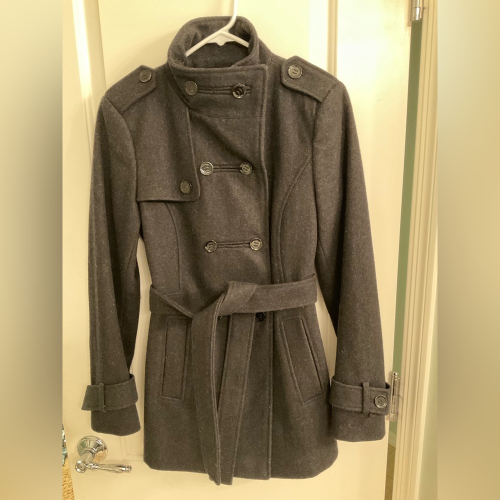 Calvin Klein Double Breasted funnel style pea coat dark gray